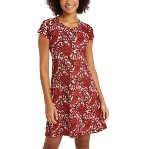 Michael Kors Red Paisley Dress Short Sleeve A-Line Midi Dress Semi Formal XS